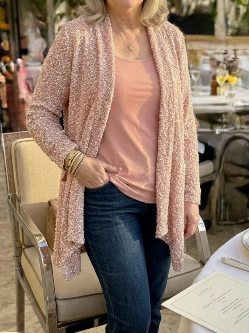 Alfred Dunner Metallic Knit 2-in-1 Cardigan Top Pink 2X